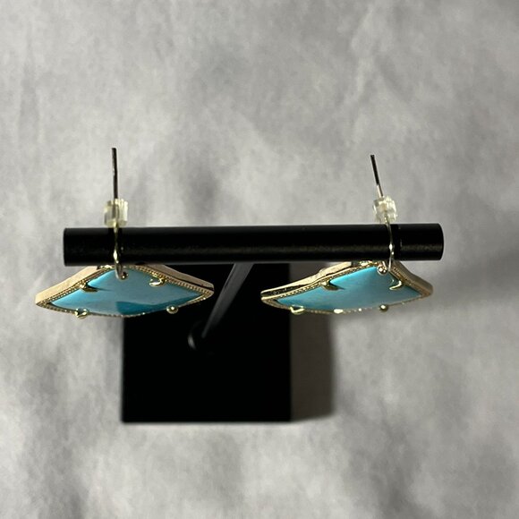 KENDRA SCOTT Retired Alexandra Statement Earrings Turquoise & Gold - Picture 4 of 8